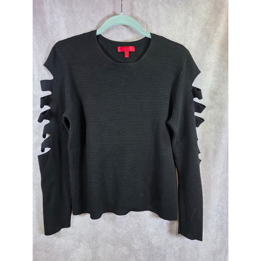 Jennifer Lopez Black Ribbed Knit Long Sleeve Cutout Sweater Top